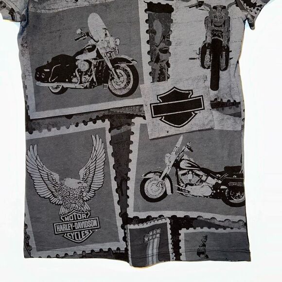 Harley Davidson Smokey Mountains Womens Grey Motorcycle Pattern Tee Size Medium - Picture 2 of 11
